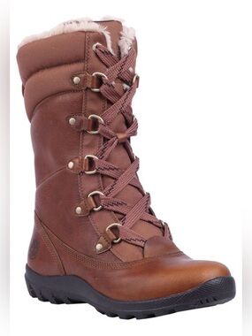 Timberland Women's Chestnut Brown Lace-Up Winter Boot Faux Fur Trim Size 7.5